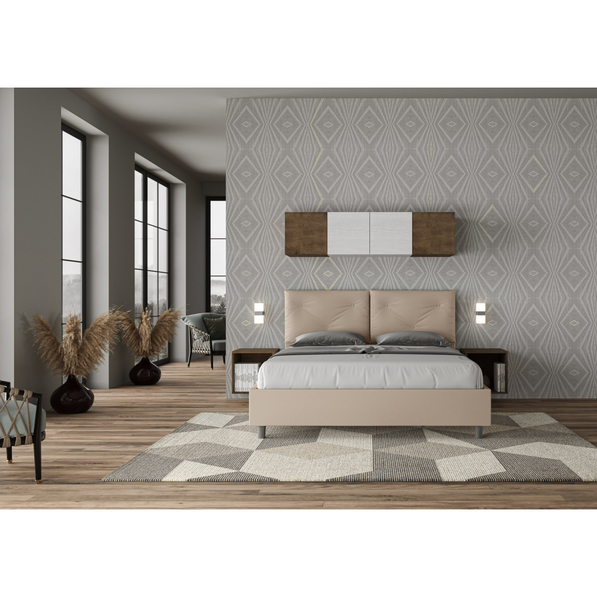 Lit rembourré sans sommier 160x190 similicuir taupe Appia