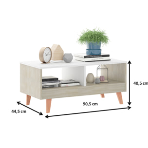 Mesa de centro AURO - 2 huecos - roble cambrian y blanco - 100x45,5x31cm