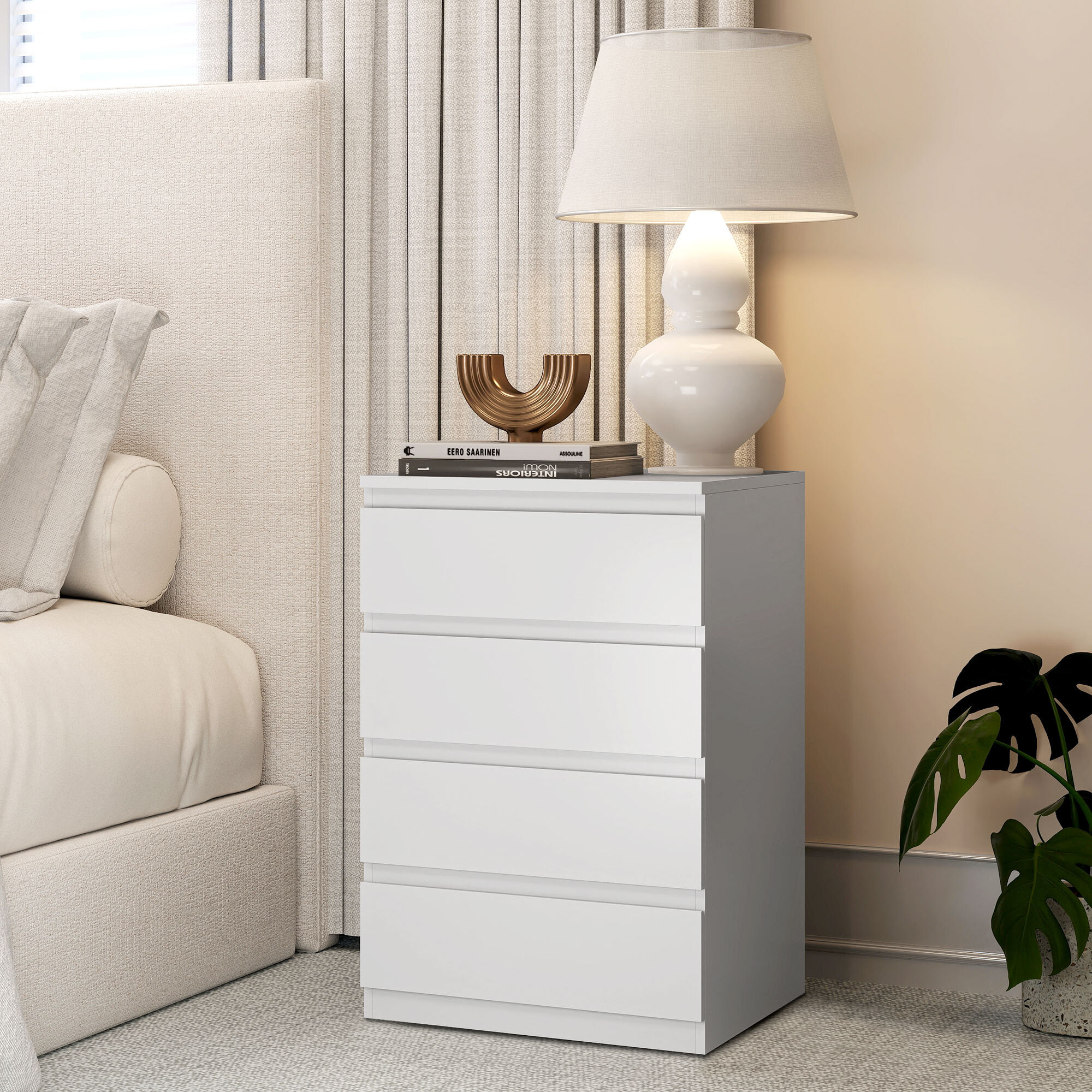 Cómoda 4 Cajones con Cierre Suave, Cómoda Dormitorio, Cajonera para Salón, Oficina, Estilo Moderno, 45x40x68 cm, Blanco