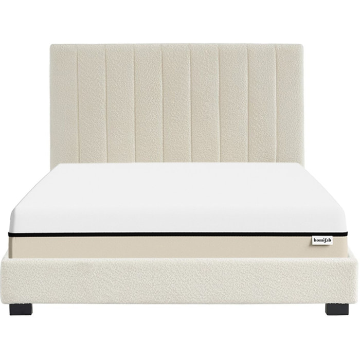 Lit en tissu bouclé + Matelas Hybride - WILLIAM & SPRING ELITE