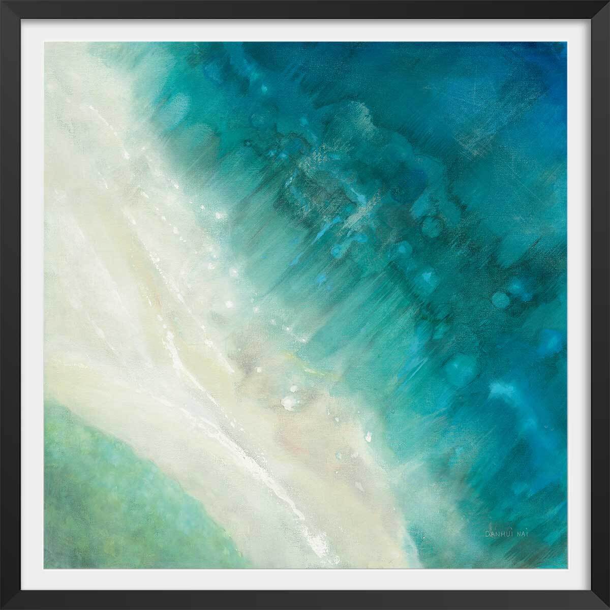 Affiche Plage bleue Affiche + cadre en bois - Noir