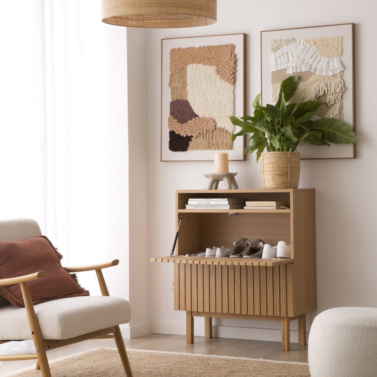 Meuble à chaussures Haiku -tableau en tôle naturelle-couleur chêne naturel 79 x 92 x 36 cm