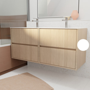 Pack Meuble Salle de Bains 120 cm Chêne Clair, 4 tiroirs avec Vasque Céramique - XENOS