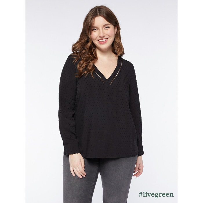 Fiorella Rubino - Blusa in plumetis di viscosa ECOVERO™ - Nero