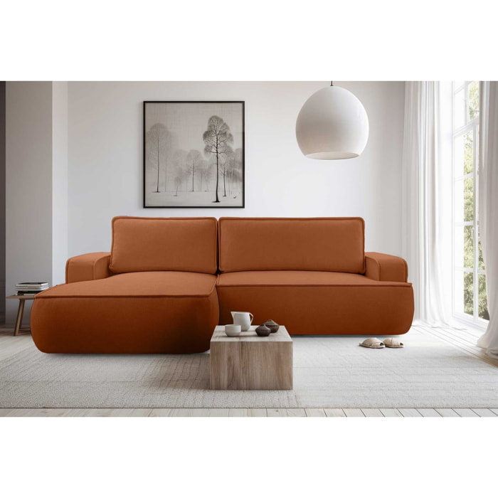 Nessino - canapé d'angle gauche 4 places - convertible avec coffre - en tissu texturé - Terracotta
