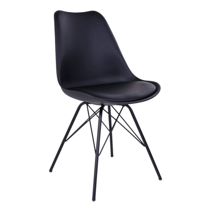 Set 2 sedie da pranzo Oslo in ecopelle nera con gambe in metallo nero