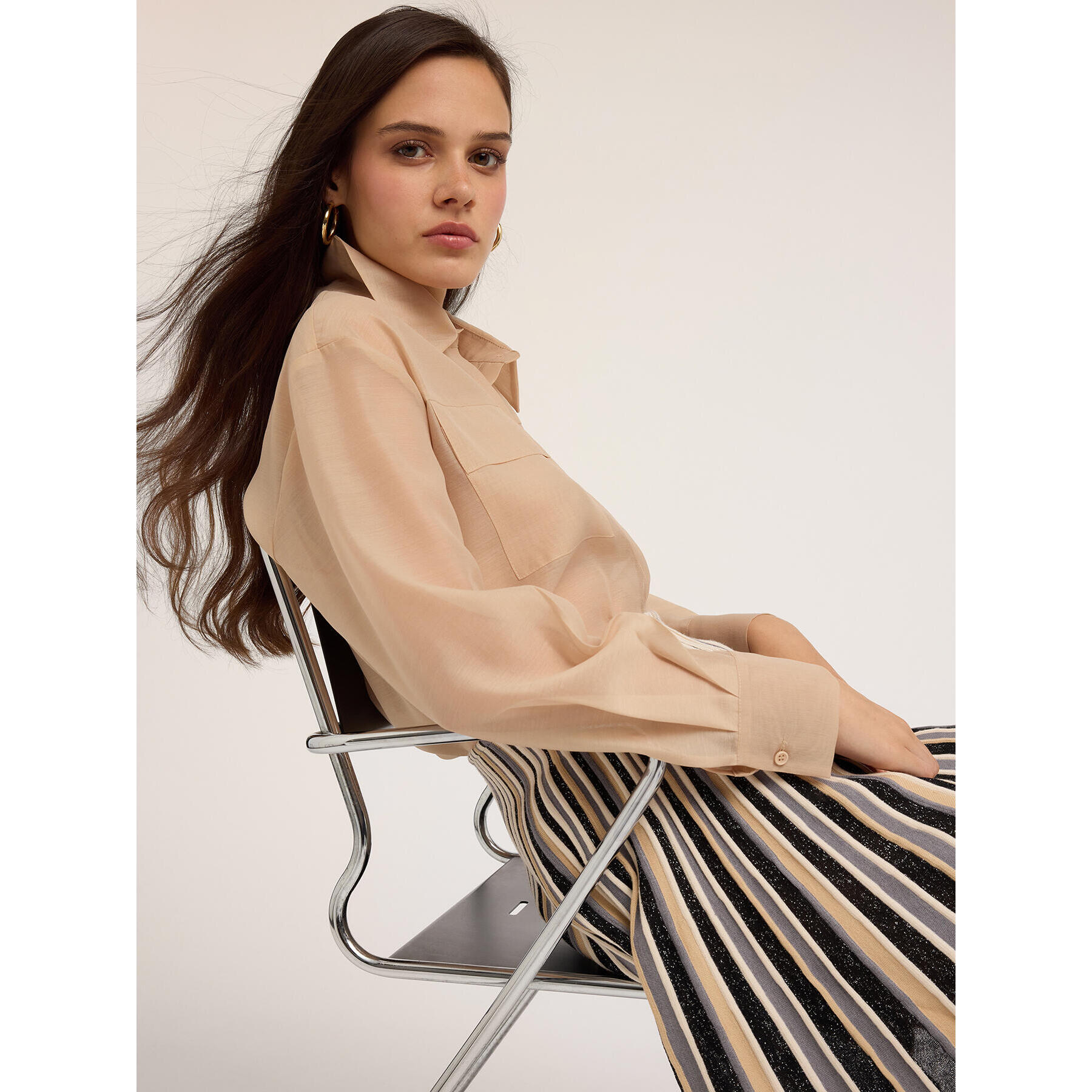 Motivi - Camicia in organza con tasche - Beige