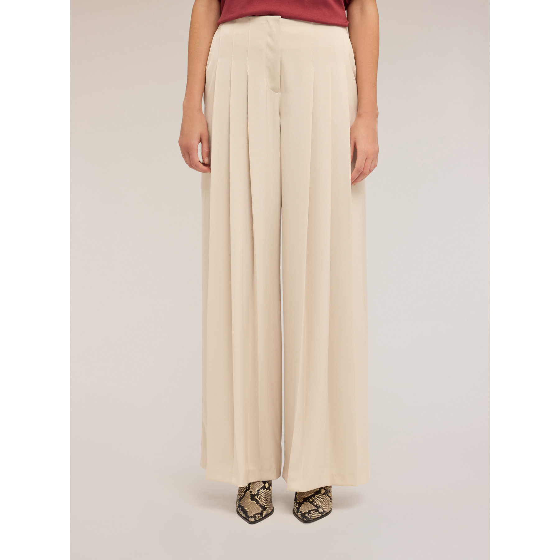 Motivi - Pantaloni palazzo con dettaglio pieghe - Bianco