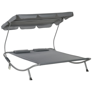Tumbona Doble de Jardín con Toldo Ajustable Tumbona de Jardín Exterior con 2 Cojines para 2 Personas Tumbona de Piscina con 2 Ruedas 200x175x134 cm Gris