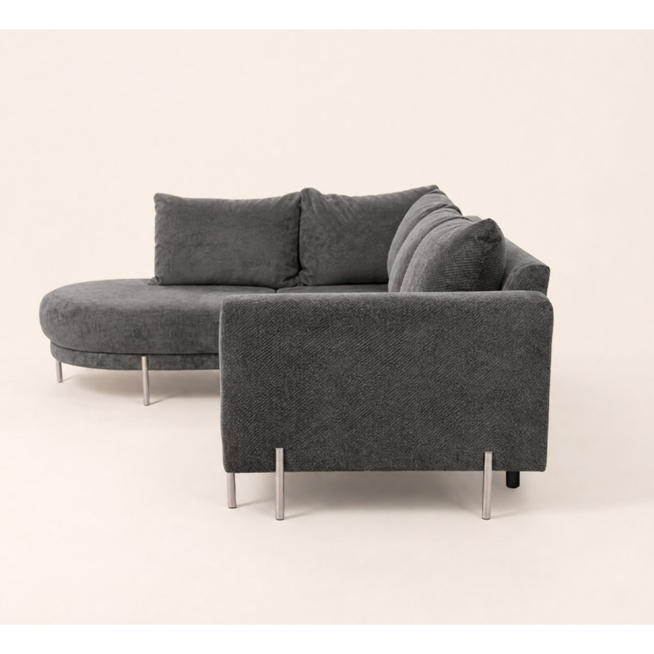 Gabin - Canapé d'angle gauche 5 places en velours texturé - Gris