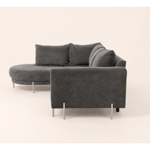 Gabin - Canapé d'angle gauche 5 places en velours texturé - Gris