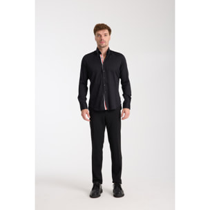 Camicia Uomo 2 Bottoni Button Down Slim Satin Unito Nero