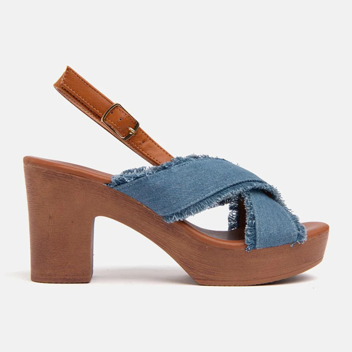 Zoccolo con fascia in jeans incrociata - AZZURRO