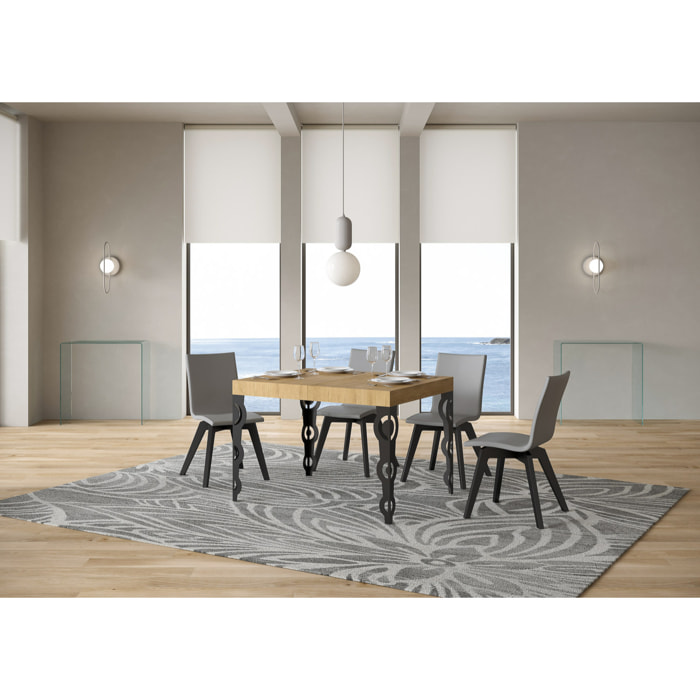 Table extensible 80x120/204 cm Karamay Chêne Nature cadre Anthracite