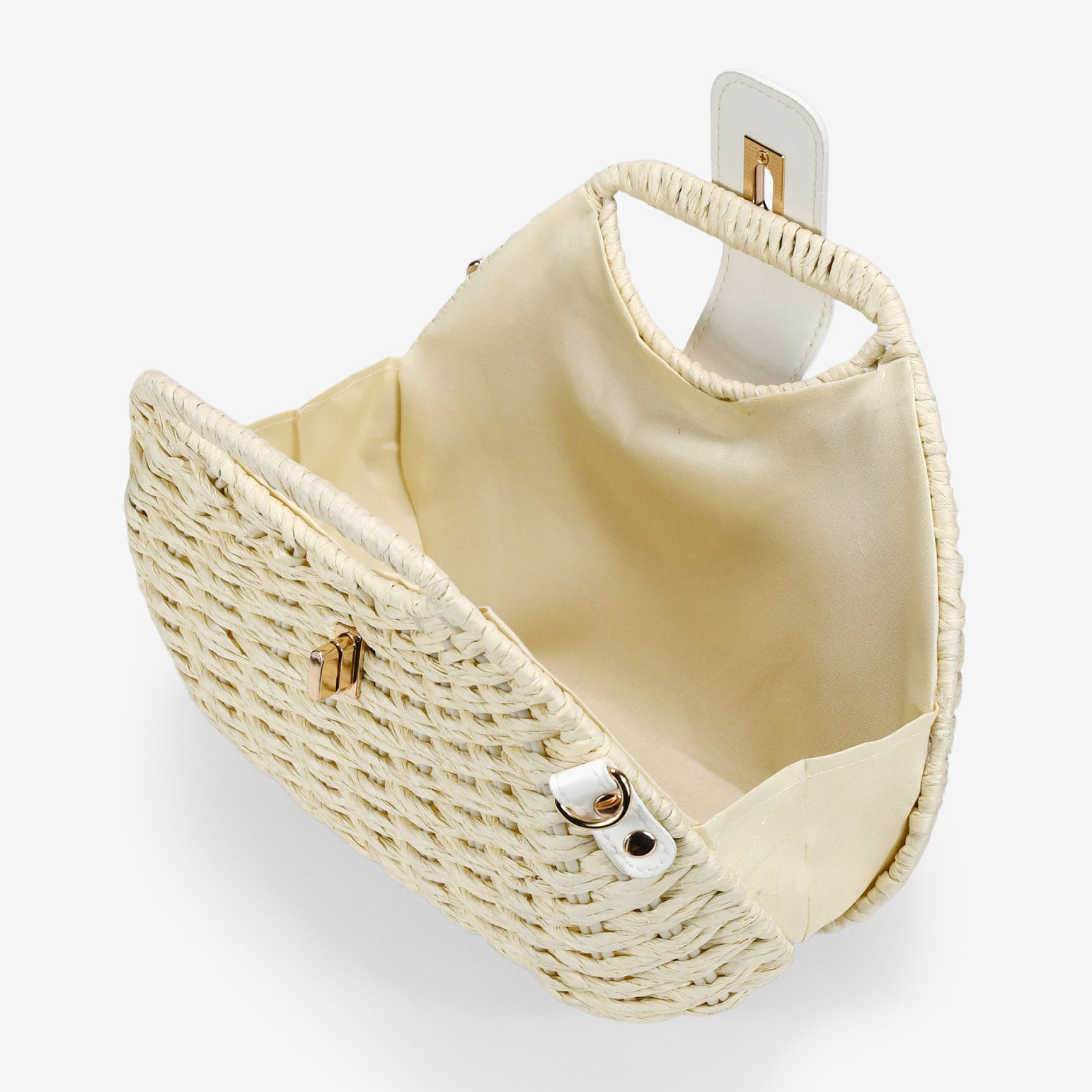 Bolso caja beige en rafia con solapa