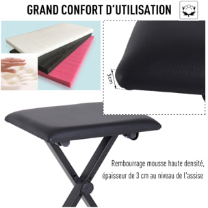 HOMCOM Tabouret banquette réglable pliable pour piano et clavier acier revêtement synthétique noir