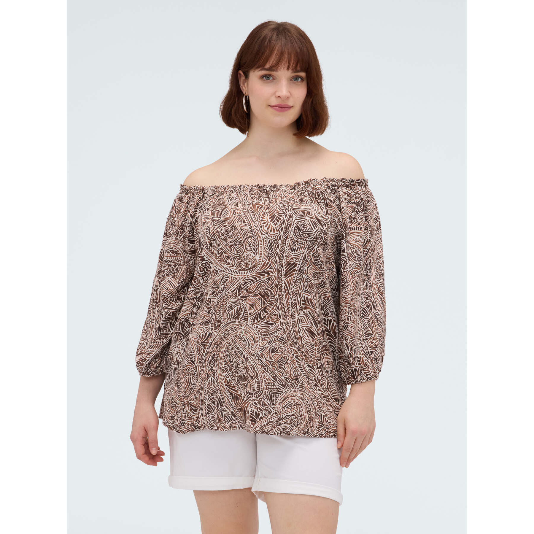 Fiorella Rubino - Blusa off shoulders con stampa - Marrone