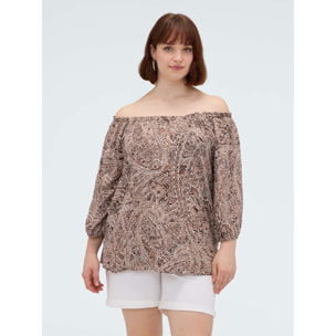 Fiorella Rubino - Blusa off shoulders con stampa - Marrone