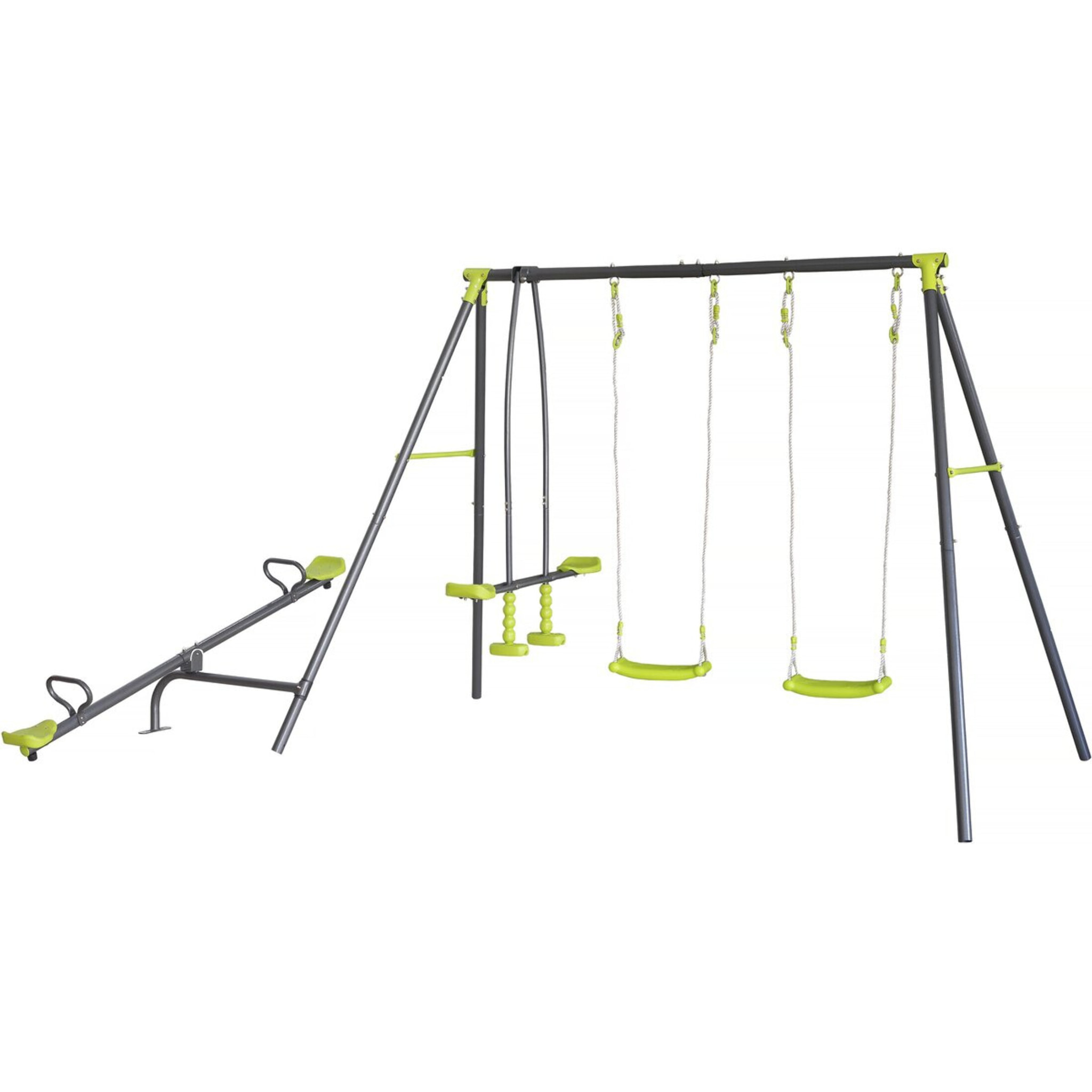 Portique de jeu en métal avec balançoire à bascule "Basile" - 4 agrès - Vert