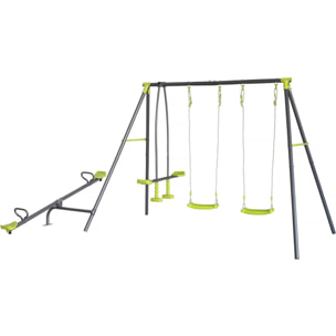 Portique de jeu en métal avec balançoire à bascule "Basile" - 4 agrès - Vert