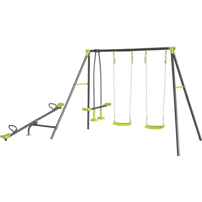 Portique de jeu en métal avec balançoire à bascule "Basile" - 4 agrès - Vert
