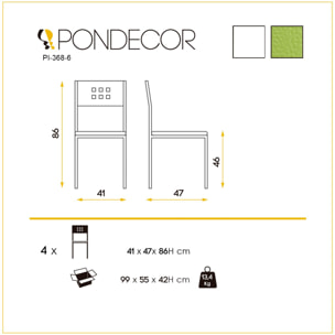 Set 4 sillas NIZA - tela verde , blanco - 41x47x86cm