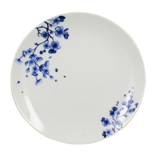 Lot de 6 assiettes à dessert en porcelaine blanc - bleu 19cm CENTAUREE