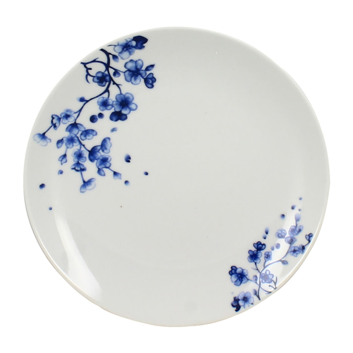 Lot de 6 assiettes à dessert en porcelaine blanc - bleu 19cm CENTAUREE