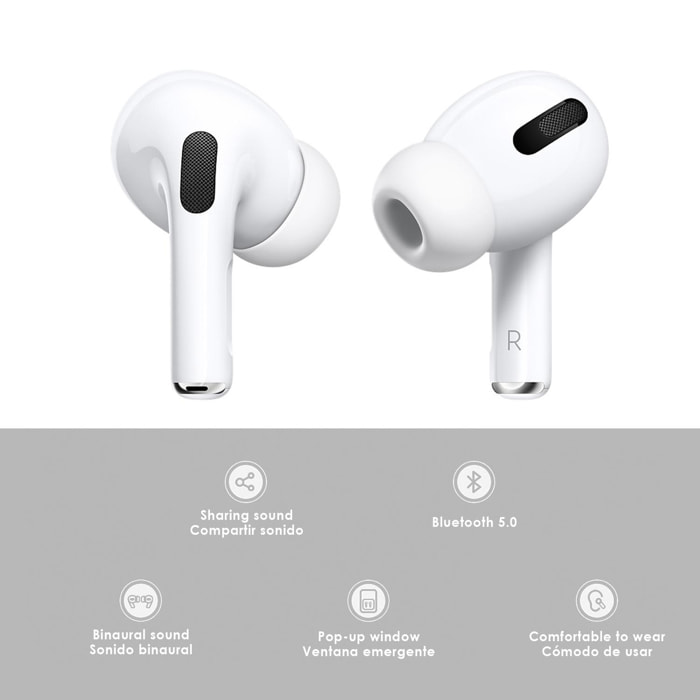 Auriculares i58 Bluetooth 5.0 táctiles. Base de carga con pantalla, sincronización automática con ventana emergente