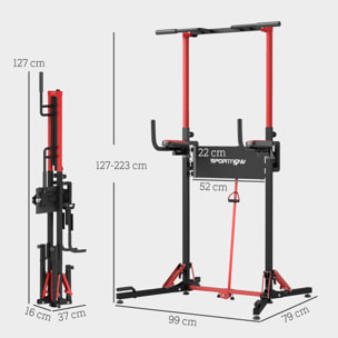 Station de traction musculation pliable réglable - station de dips - chaise romaine - acier rouge noir