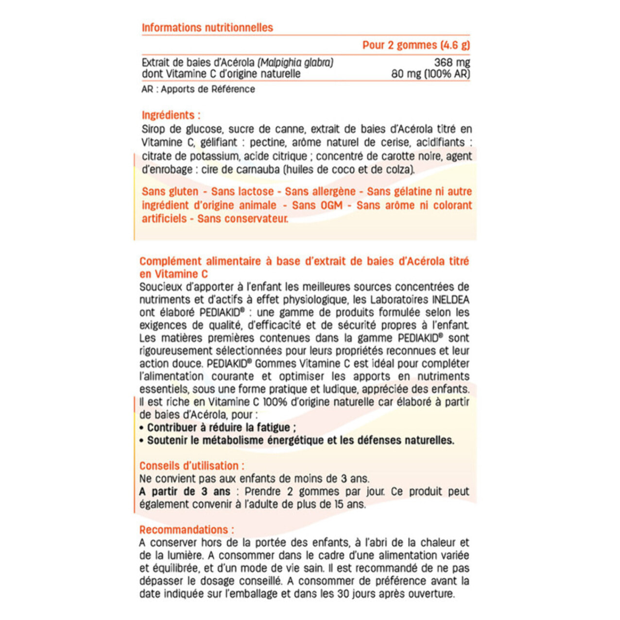 PEDIAKID - Gommes Vitamine C - Formule Naturelle au Délicieux Arôme de Cerise - Contribue à Réduire la Fatigue - Soutient le Métabolisme Énergétique et les Défenses de l'Organisme - Lot de 2 piluliers
