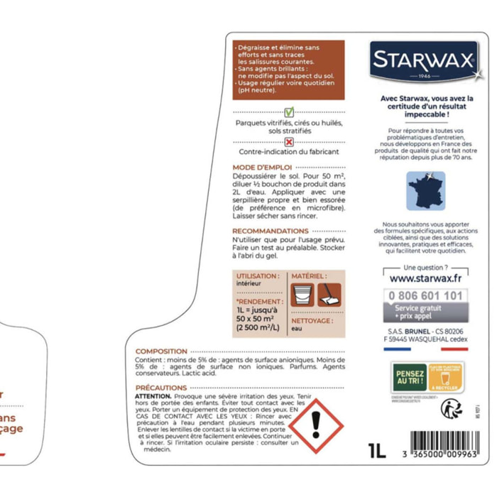 Pack de 2 - Starwax - Nettoyant Doux Concentre Tous Parquets Et Sols Stratifies 1L