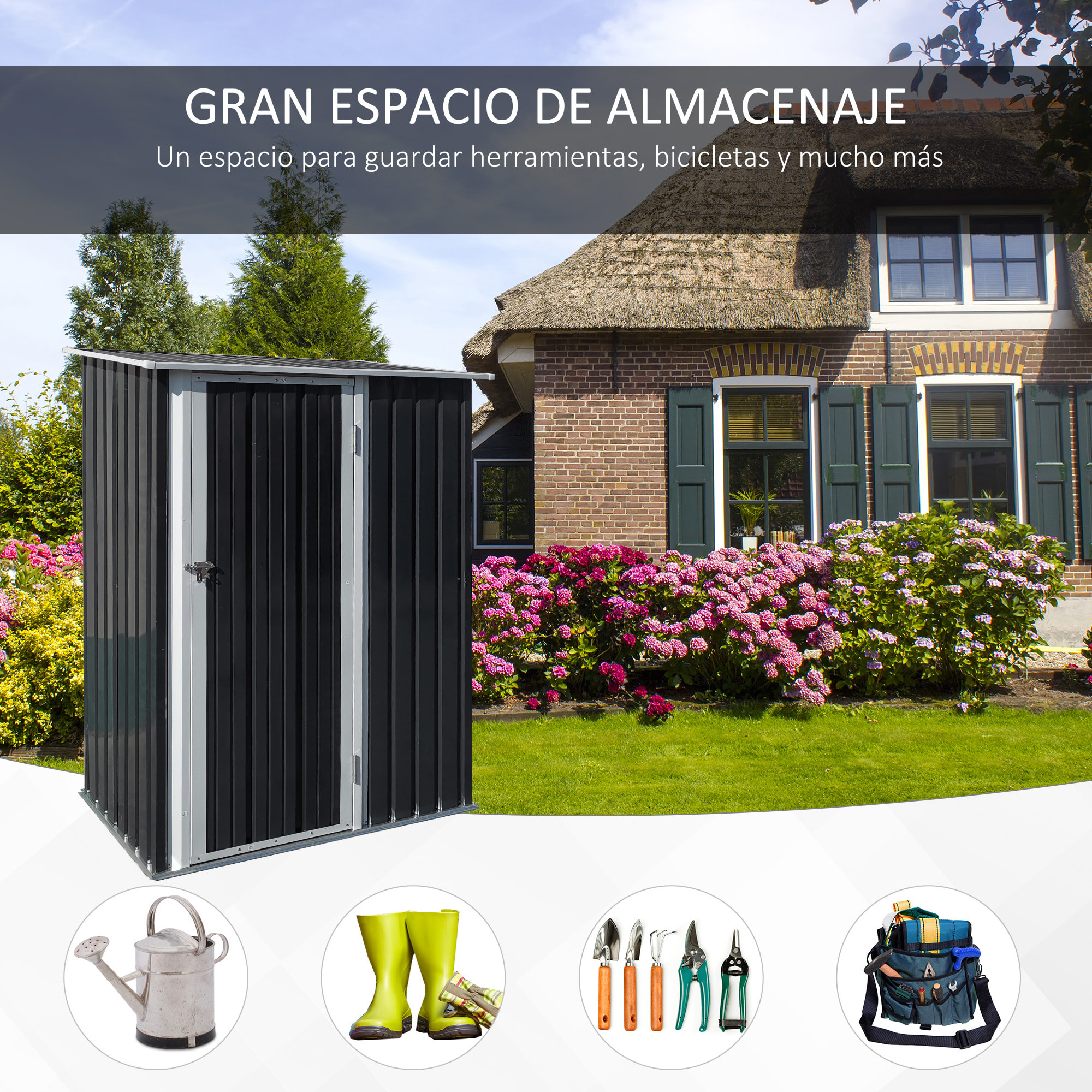 Caseta Jardín 1,07 m² 142x84x189 cm Acero Galvanizado con Puerta Cerradura Gris