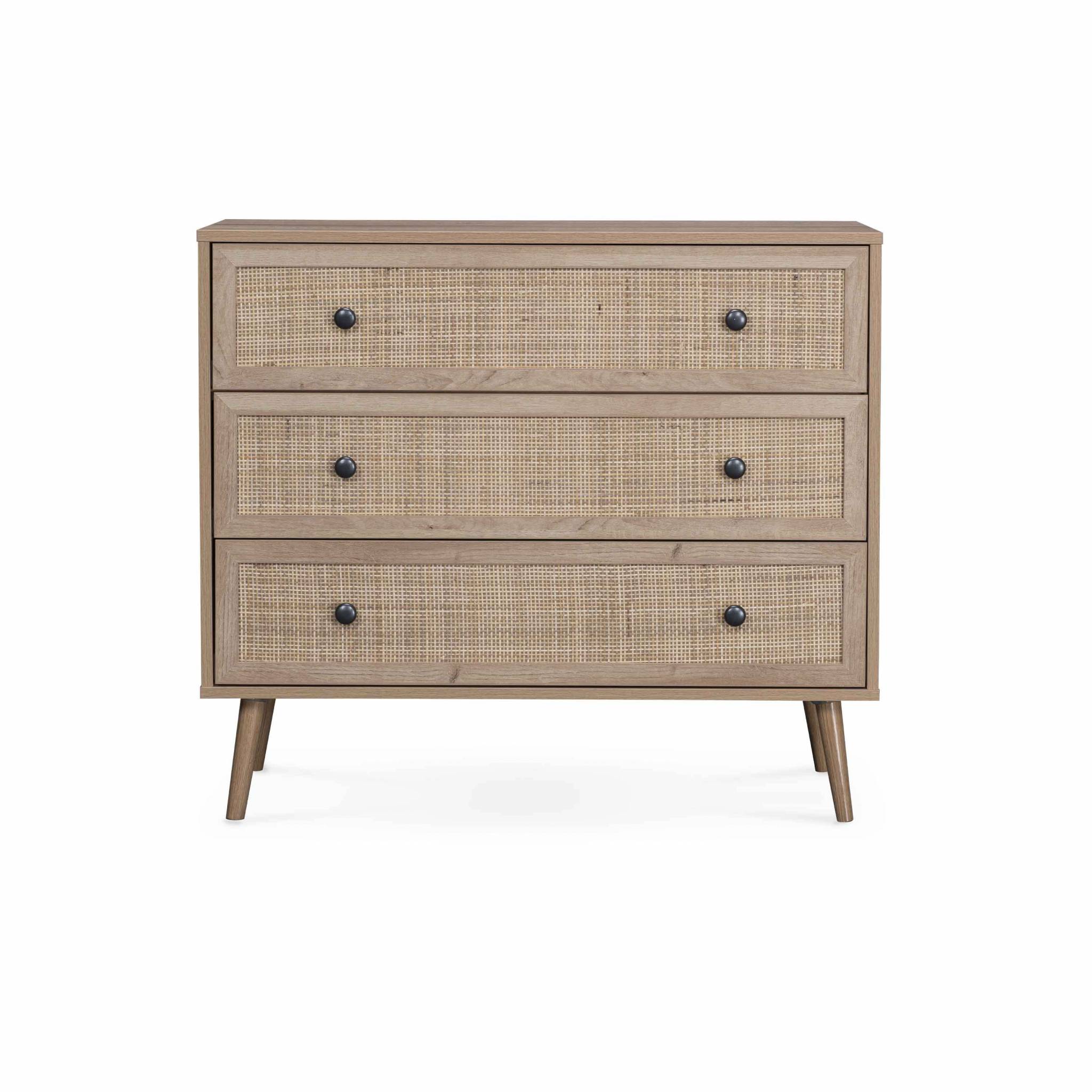 Commode en décor bois et cannage 90x39x79cm - Bohème - 3 tiroirs