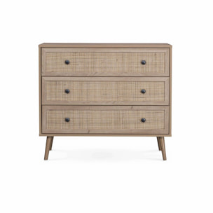 Commode en décor bois et cannage 90x39x79cm - Bohème - 3 tiroirs