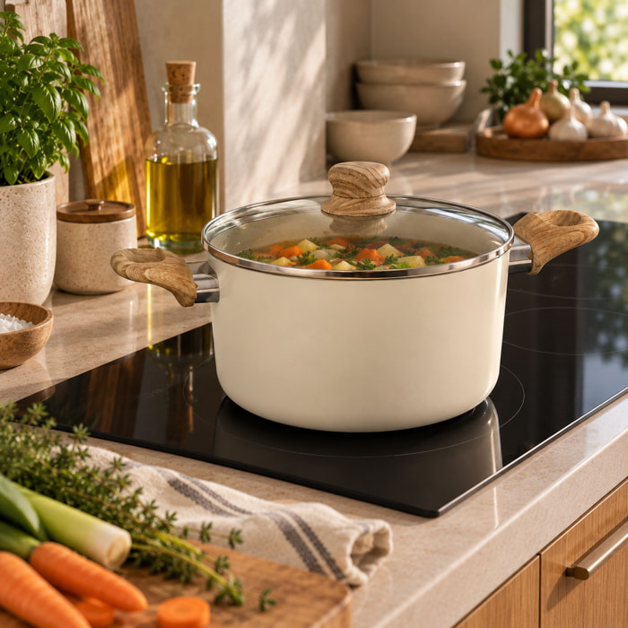 Faitout 24cm avec revêtement céramique crème - tous feux COLORAMA