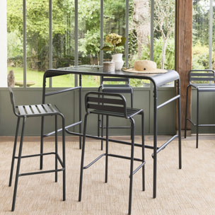 Table haute de jardin métal 4 places. anthracite. 120 x 70 x 95cm