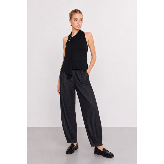 Kocca - Maglia smanicata asimmetrica a costine con anello Donna