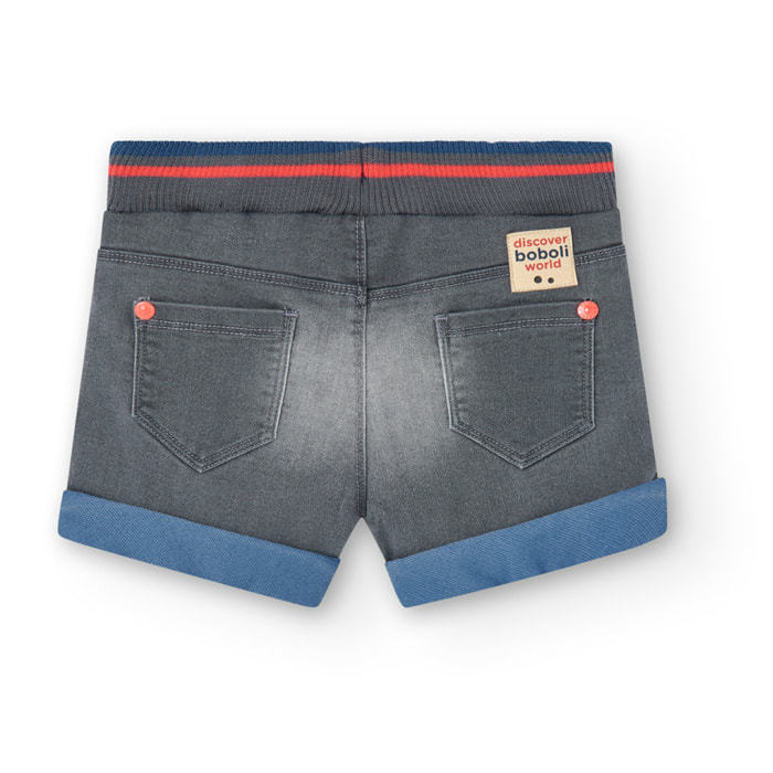 Bermudas en denim con estampado de color gris, Bermudas