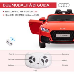 HOMCOM Macchina Elettrica per Bambini 3-5 Anni Licenza AUDI TT con Telecomando e Fari LED, 102x60x44 cm, Rosso