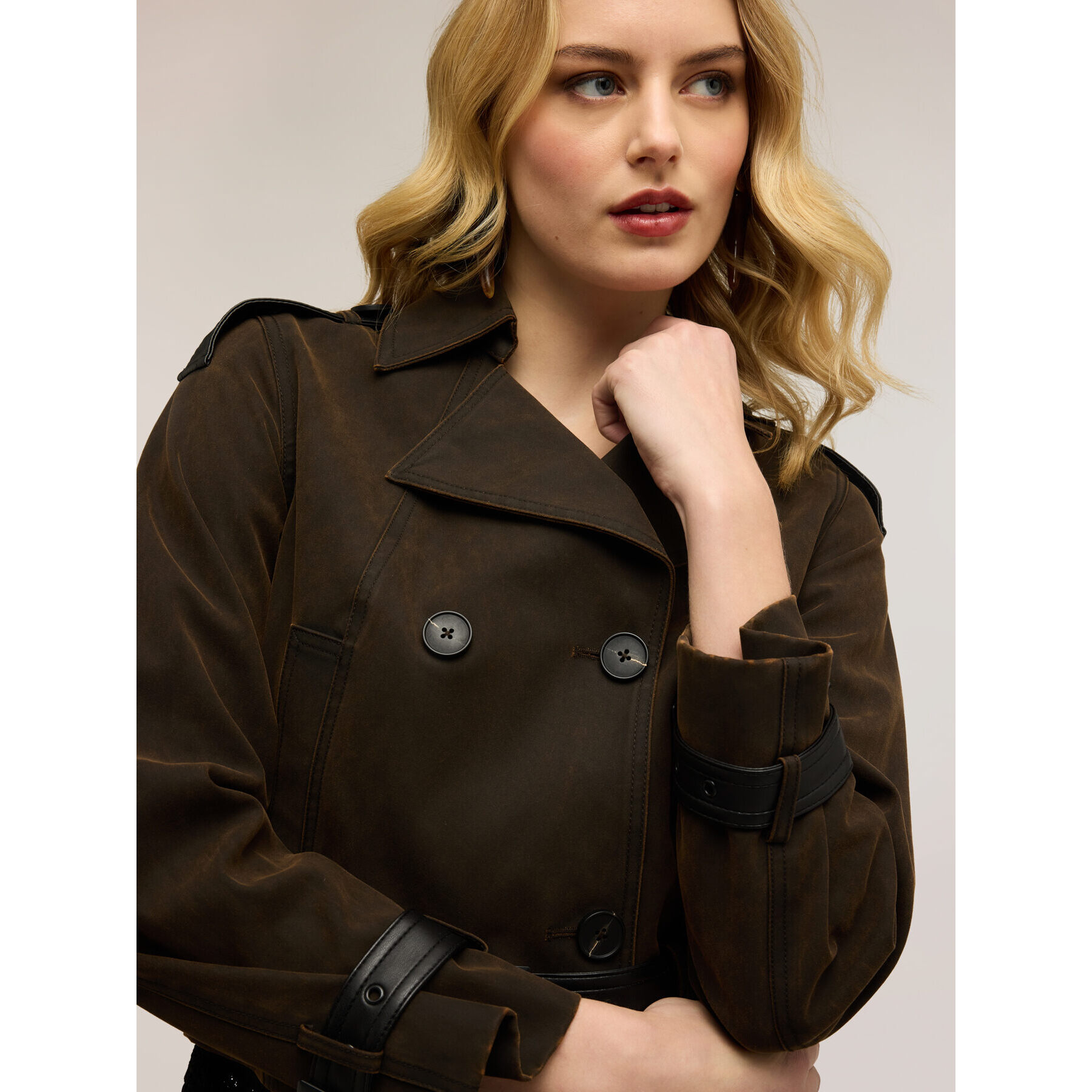 Motivi - Giacca chiodo in tessuto coated - Marrone