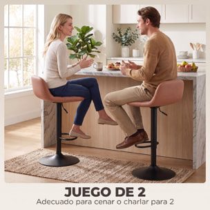 Juego de 2 Taburetes Altos de Cocina Giratorios 360°, Taburetes de Bar Regulables en Altura de 76-98 cm, con Respaldo Acolchado, Reposapiés, Tapizados en Cuero Sintético, Marrón Oscuro