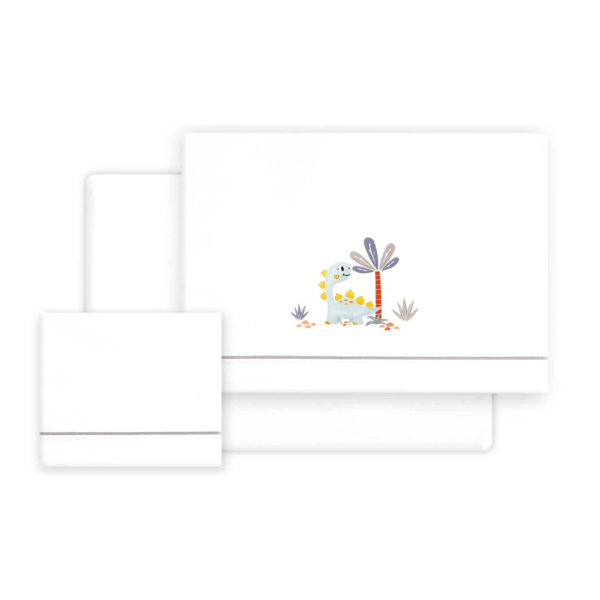 Triptico Cuna Estampado Dinosaurio Palmera + Broche Bco/Gris