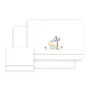 Triptico Cuna Estampado Dinosaurio Palmera + Broche Bco/Gris
