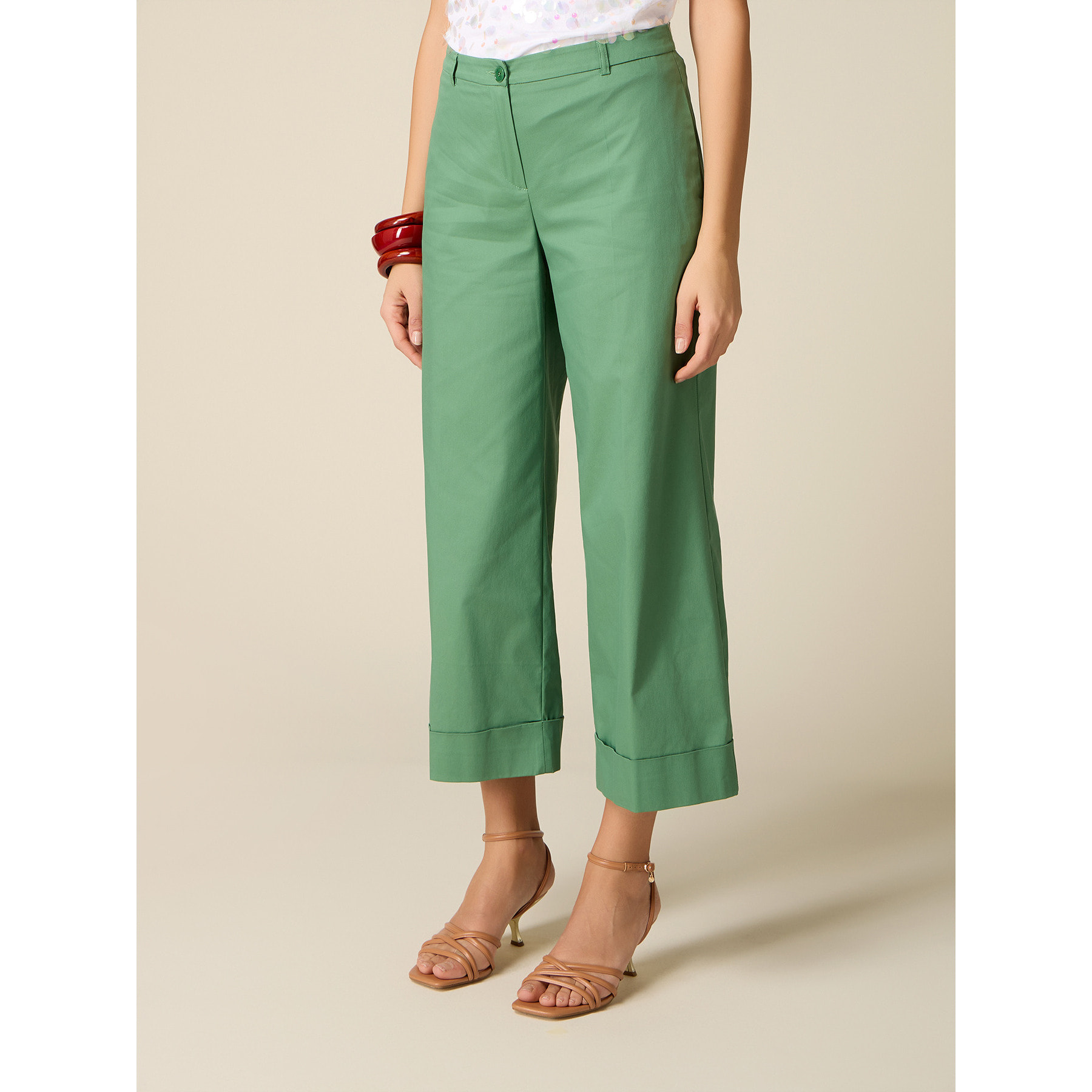 Oltre - Pantalones cropped de mezcla de algodón - Verde