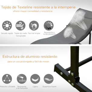 2 Tumbonas Plegables en Forma de S Aluminio Texteline para Piscina Terraza Gris