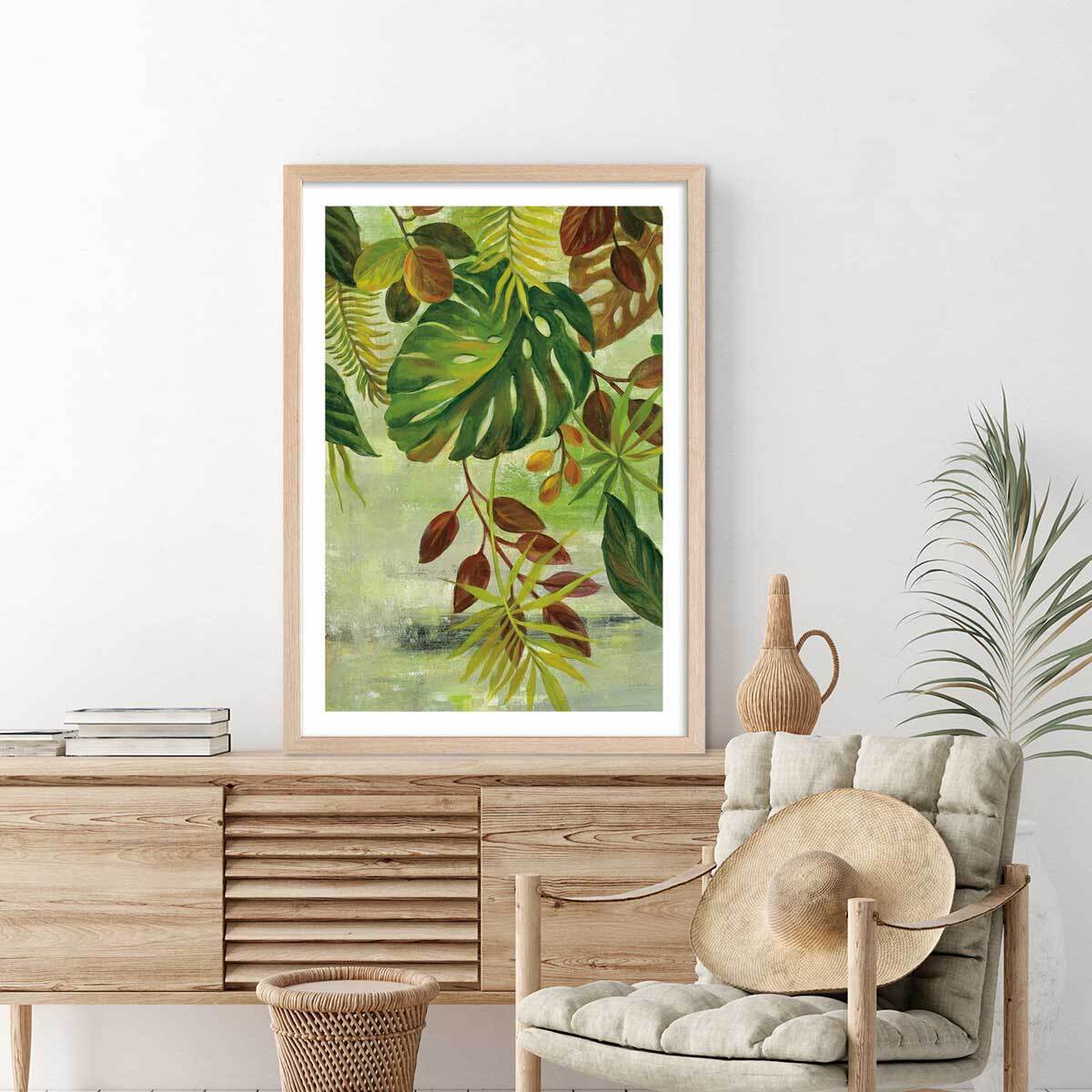 Poster Feuillage tropical Affiche + cadre en bois - Chêne