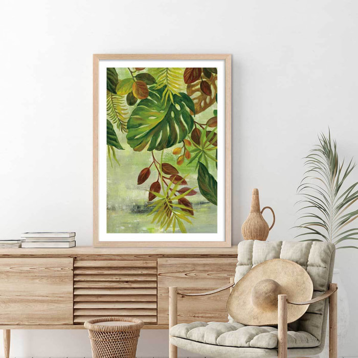 Poster Feuillage tropical Affiche + cadre en bois - Chêne