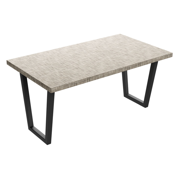Tavolo da pranzo in legno e metallo con piedi trapezoid nero 160x90 cm Grigio Testurizzato
