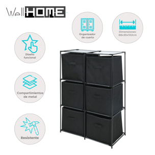 Well home cajonera con 6 compartimentos de metal y estantes no tejidos 68x35x102cm